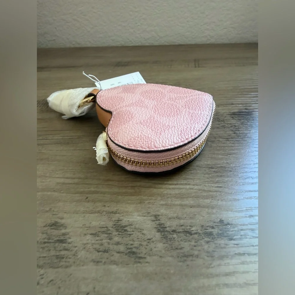Coach Powder Pink Heart Bag Charm In Signature Canvas - Picture 5 of 8